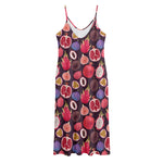 Tropical Summer Fruits Pattern Print Jersey Midi Cami Dress