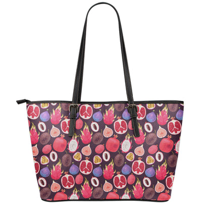 Tropical Summer Fruits Pattern Print Leather Tote Bag