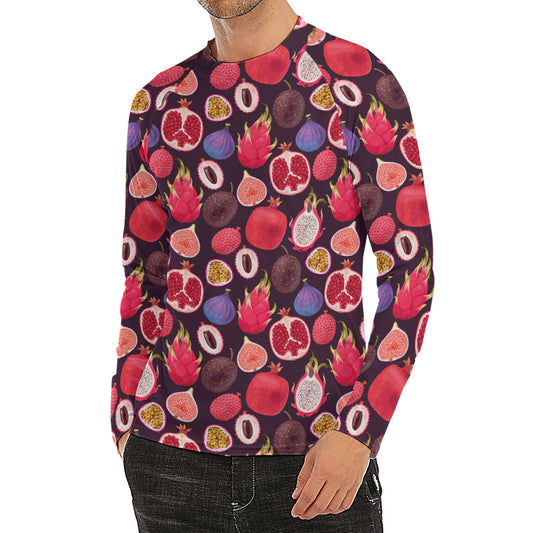 Tropical Summer Fruits Pattern Print Men's Long Sleeve Rash Guard