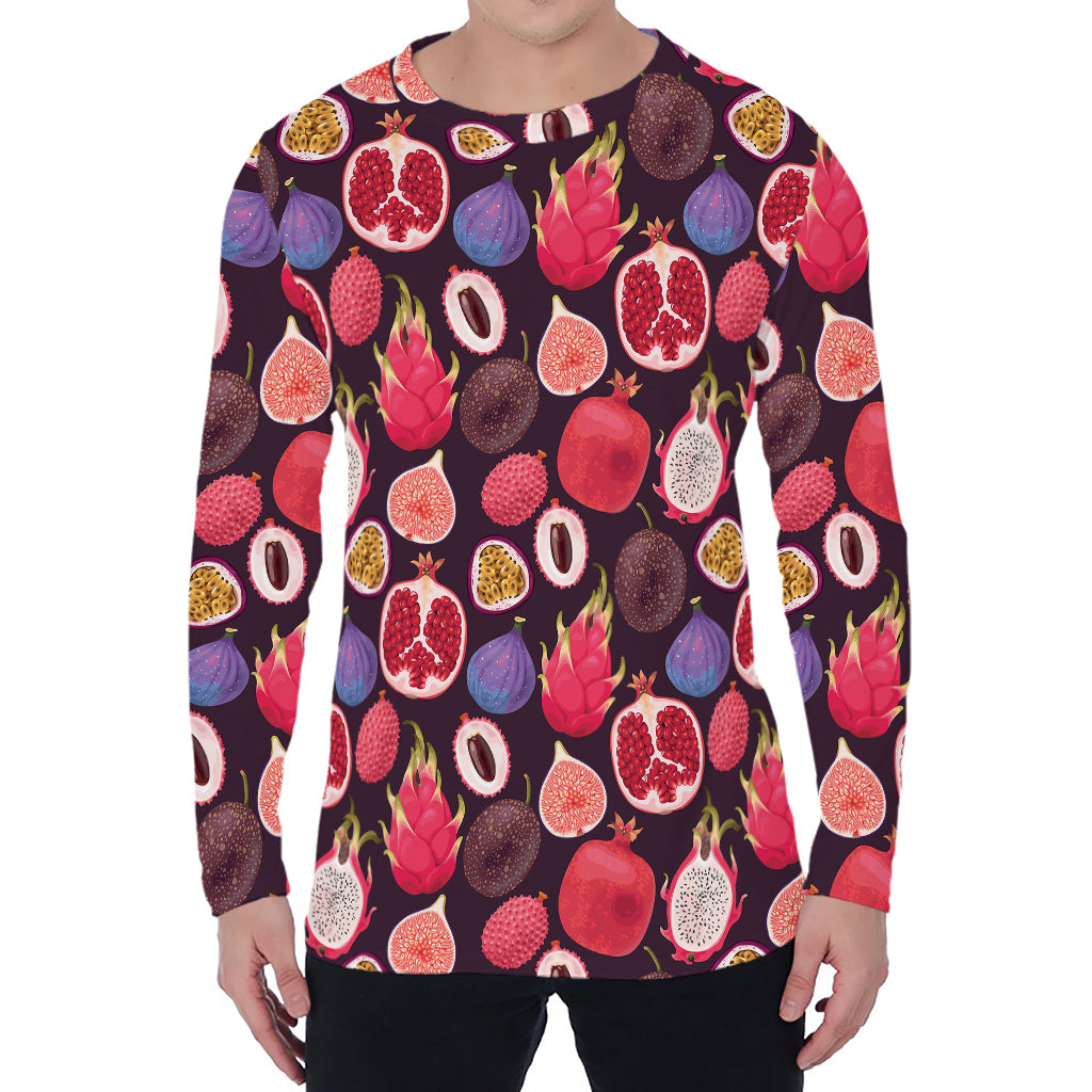 Tropical Summer Fruits Pattern Print Men's Long Sleeve T-Shirt