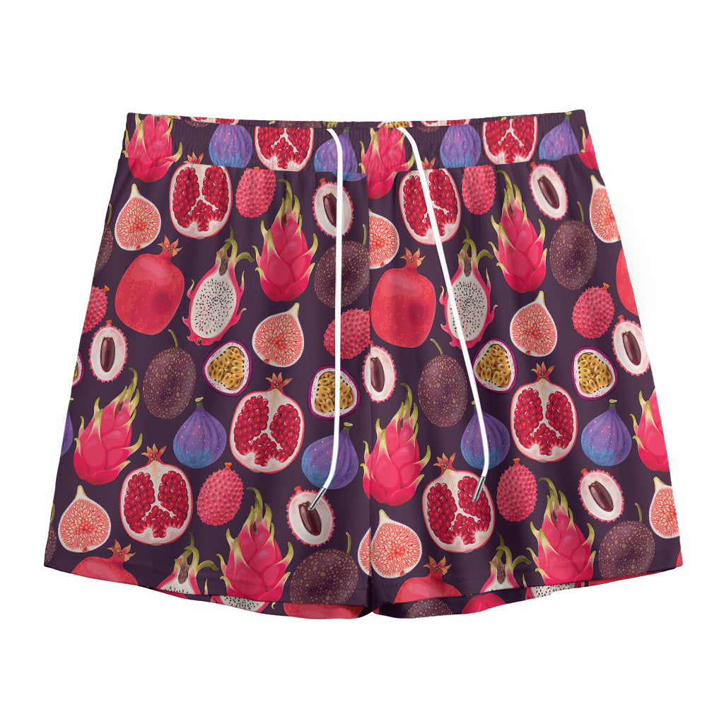 Tropical Summer Fruits Pattern Print Mesh Shorts