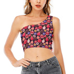 Tropical Summer Fruits Pattern Print One Shoulder Crop Top