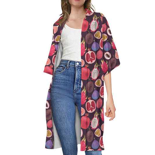 Tropical Summer Fruits Pattern Print Open Front Beach Cover Up