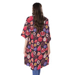 Tropical Summer Fruits Pattern Print Open Front Beach Cover Up