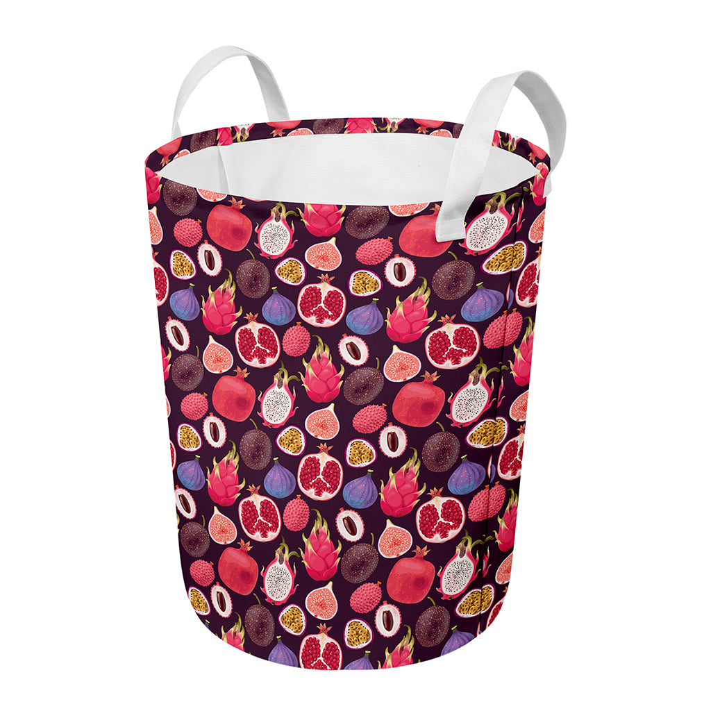 Tropical Summer Fruits Pattern Print Round Laundry Basket