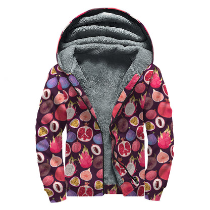 Tropical Summer Fruits Pattern Print Sherpa Lined Zip Up Hoodie