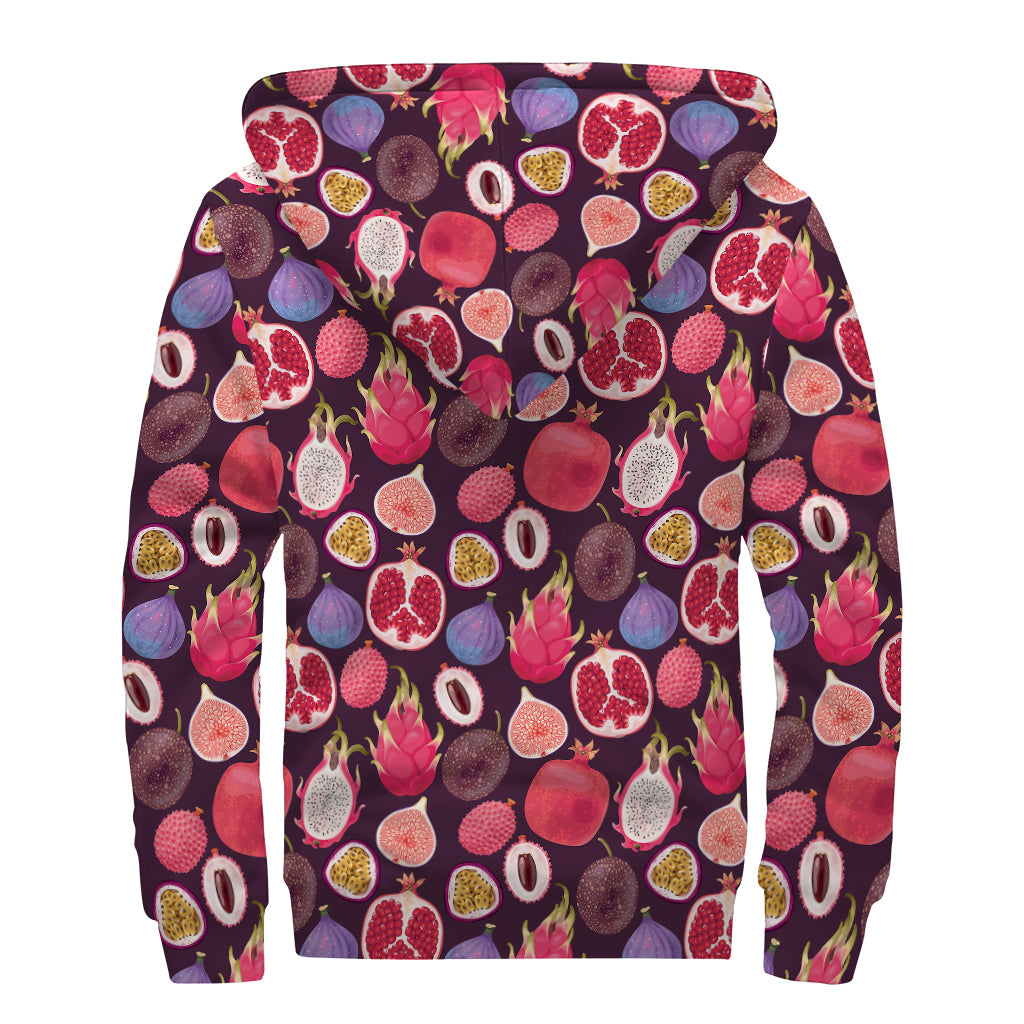 Tropical Summer Fruits Pattern Print Sherpa Lined Zip Up Hoodie