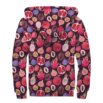 Tropical Summer Fruits Pattern Print Sherpa Lined Zip Up Hoodie