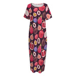Tropical Summer Fruits Pattern Print Short Sleeve Long Nightdress