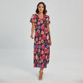 Tropical Summer Fruits Pattern Print Short Sleeve Maxi Dress