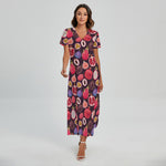 Tropical Summer Fruits Pattern Print Short Sleeve Maxi Dress