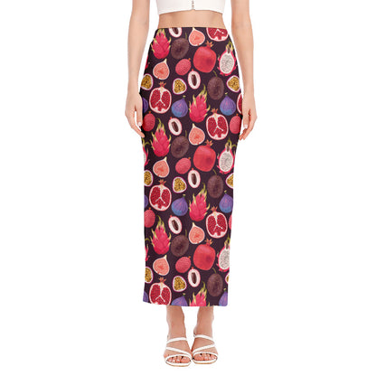 Tropical Summer Fruits Pattern Print Side Slit Maxi Skirt
