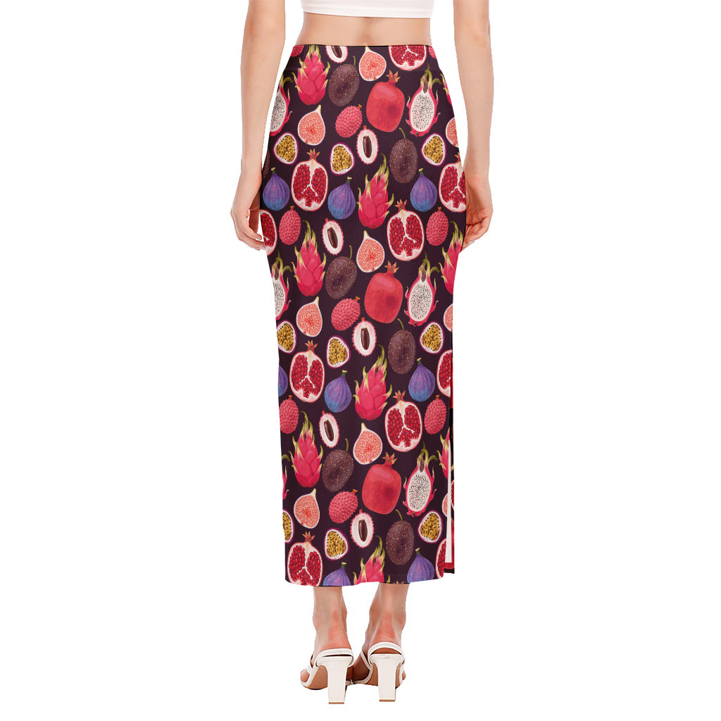 Tropical Summer Fruits Pattern Print Side Slit Maxi Skirt