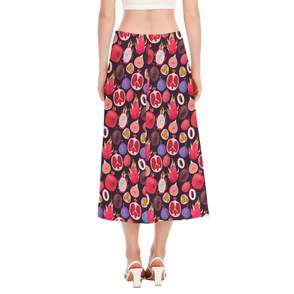 Tropical Summer Fruits Pattern Print Side Slit Midi Skirt