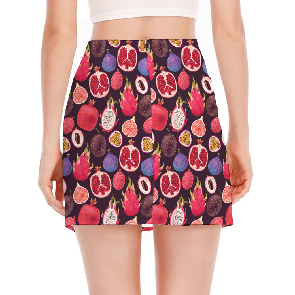 Tropical Summer Fruits Pattern Print Side Slit Mini Skirt