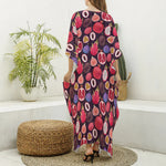 Tropical Summer Fruits Pattern Print Silk V-Neck Kaftan Dress