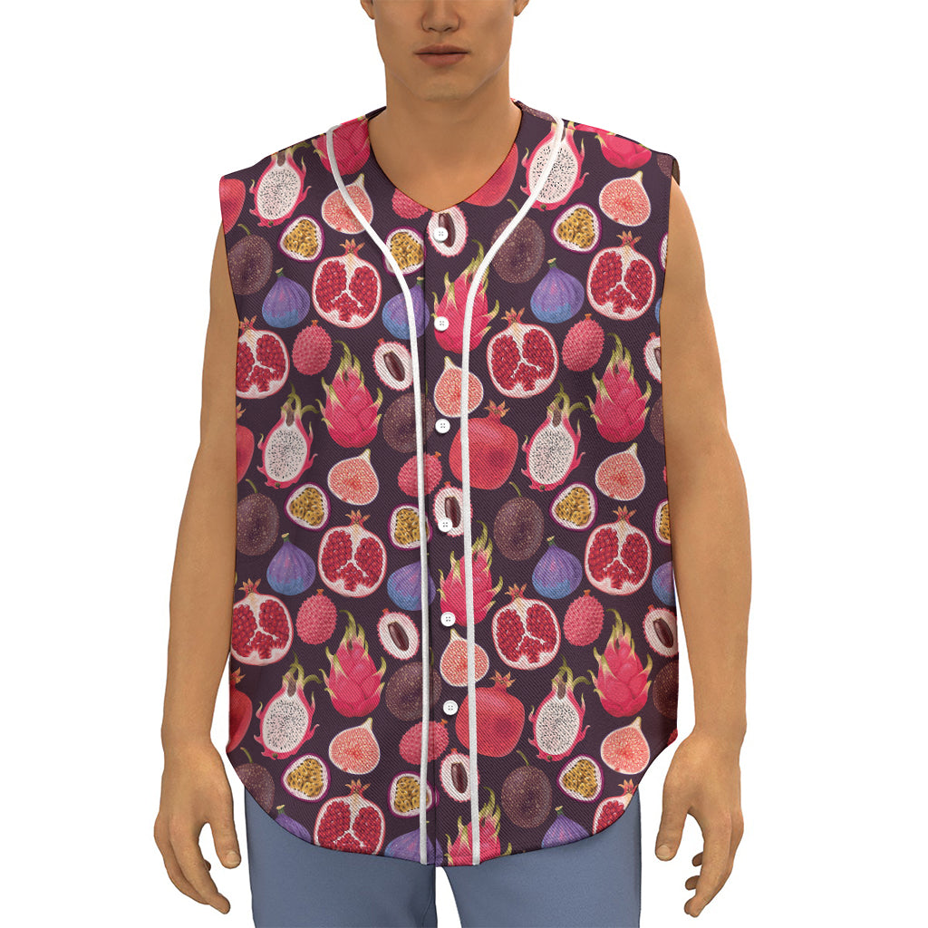 Tropical Summer Fruits Pattern Print Sleeveless Baseball Jersey