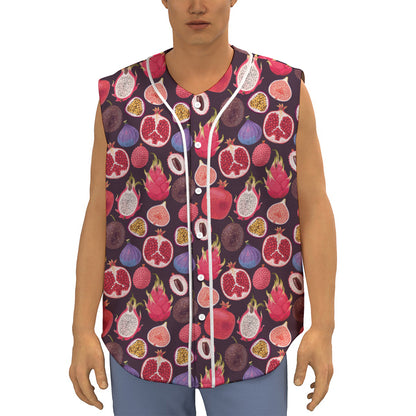 Tropical Summer Fruits Pattern Print Sleeveless Baseball Jersey