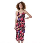 Tropical Summer Fruits Pattern Print Slim Fit Midi Cami Dress