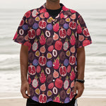 Tropical Summer Fruits Pattern Print Textured Short Sleeve Shirt
