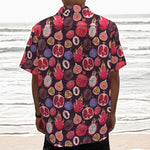 Tropical Summer Fruits Pattern Print Textured Short Sleeve Shirt