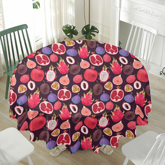 Tropical Summer Fruits Pattern Print Waterproof Round Tablecloth