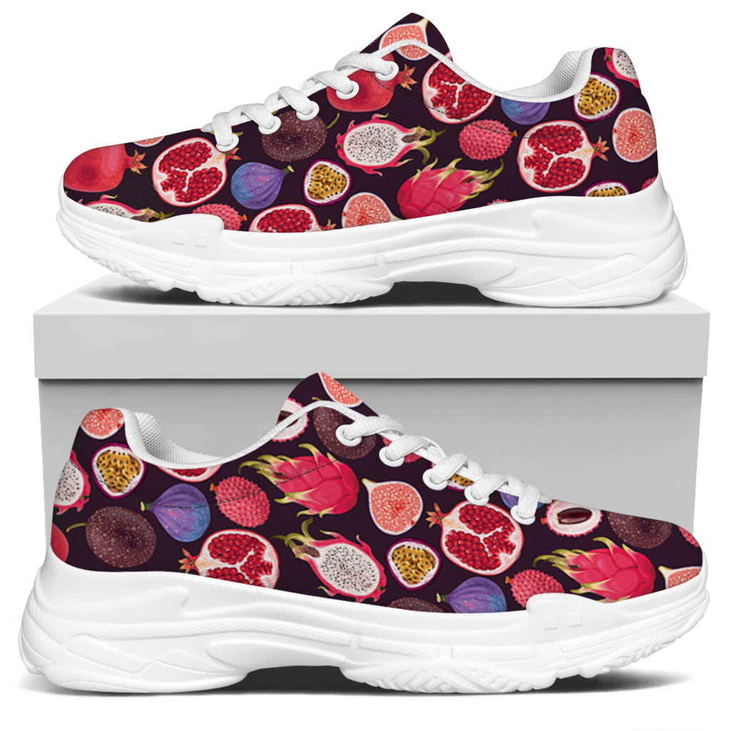 Tropical Summer Fruits Pattern Print White Chunky Shoes