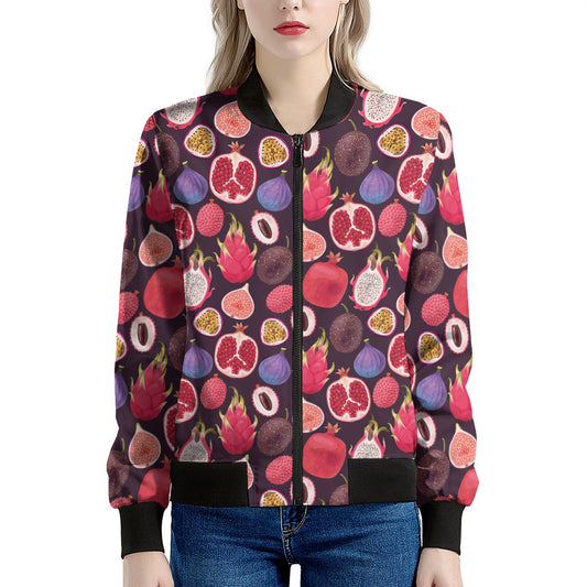 Tropical Summer Fruits Pattern Print Women's Bomber Jacket
