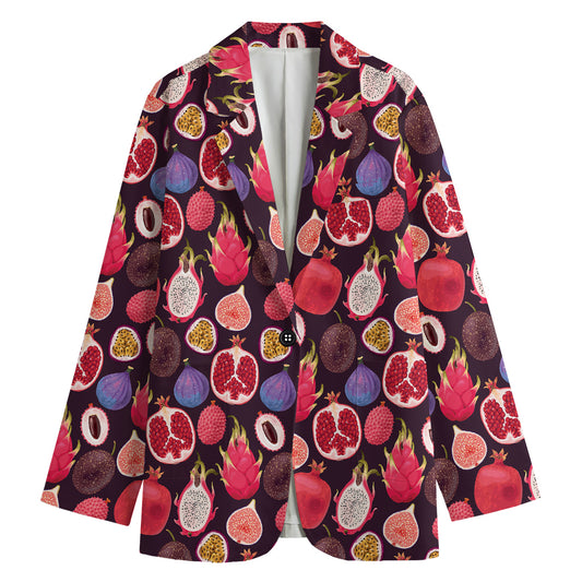 Tropical Summer Fruits Pattern Print Women's Cotton Blazer