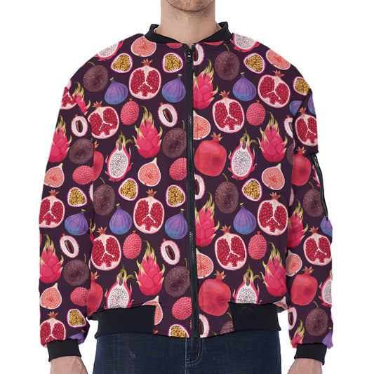 Tropical Summer Fruits Pattern Print Zip Sleeve Bomber Jacket