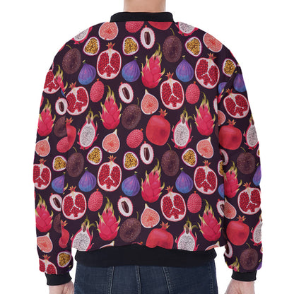Tropical Summer Fruits Pattern Print Zip Sleeve Bomber Jacket
