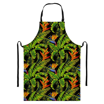 Tropical Summer Pattern Print Bib Apron With Pocket
