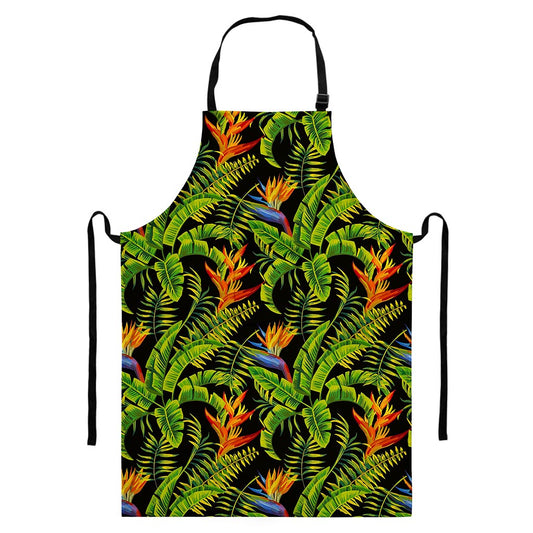 Tropical Summer Pattern Print Bib Apron With Pocket