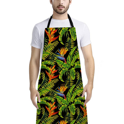 Tropical Summer Pattern Print Bib Apron With Pocket