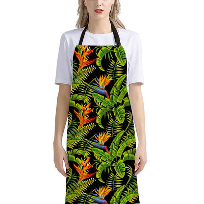 Tropical Summer Pattern Print Bib Apron With Pocket