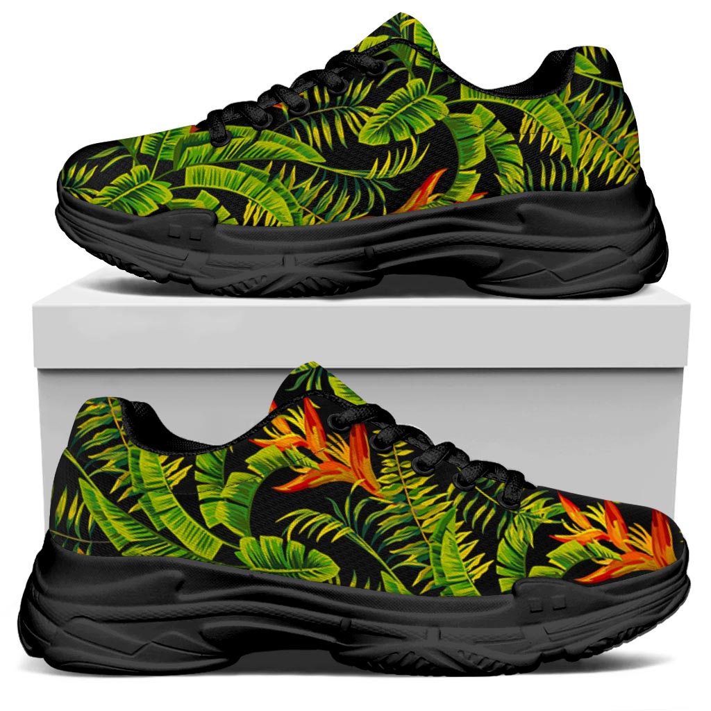 Tropical Summer Pattern Print Black Chunky Shoes