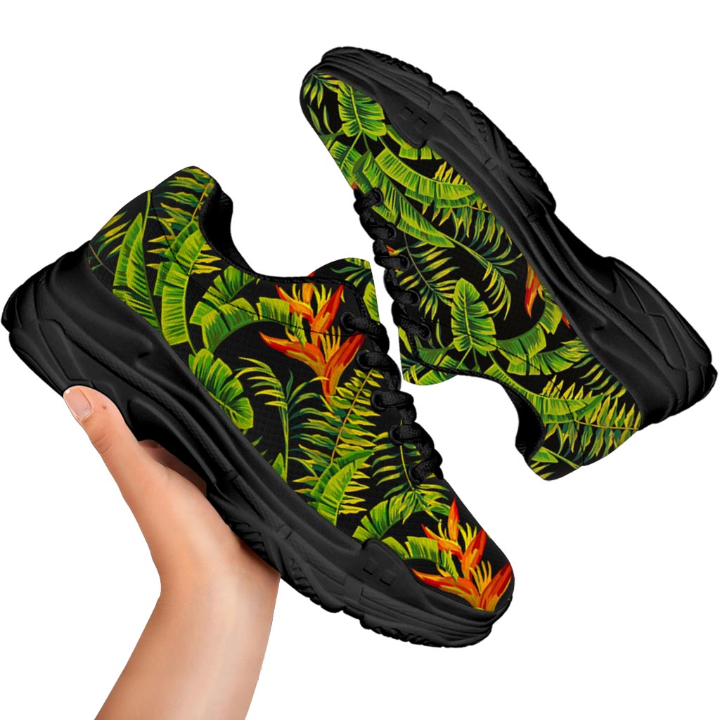 Tropical Summer Pattern Print Black Chunky Shoes
