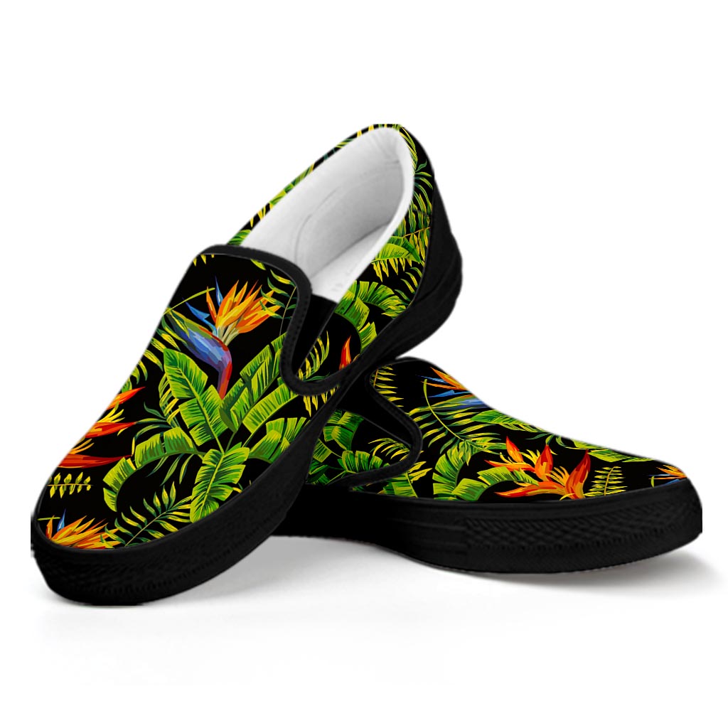 Tropical Summer Pattern Print Black Slip On Sneakers