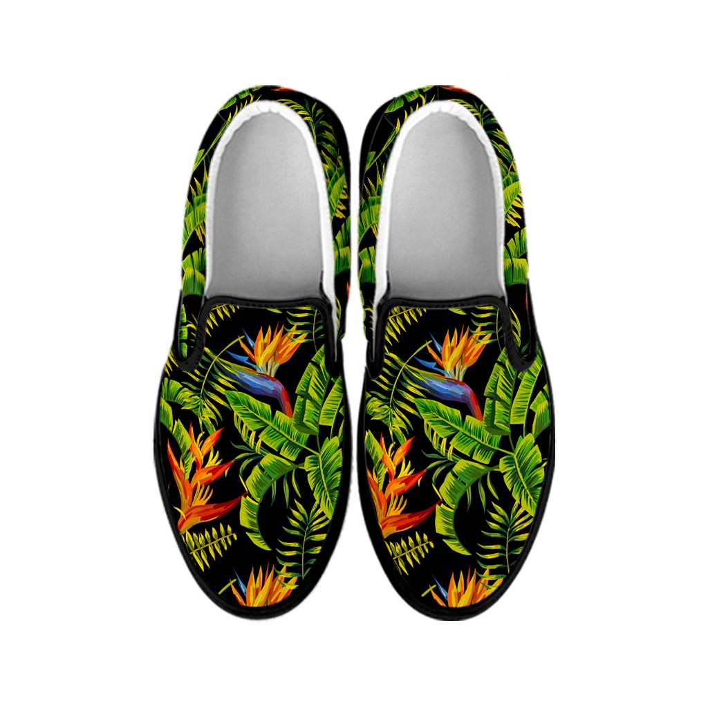 Tropical Summer Pattern Print Black Slip On Sneakers