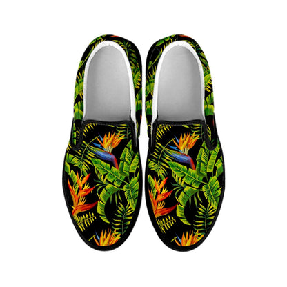 Tropical Summer Pattern Print Black Slip On Sneakers