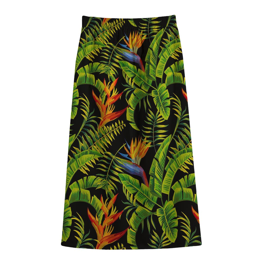 Tropical Summer Pattern Print Cotton Front Slit Maxi Skirt