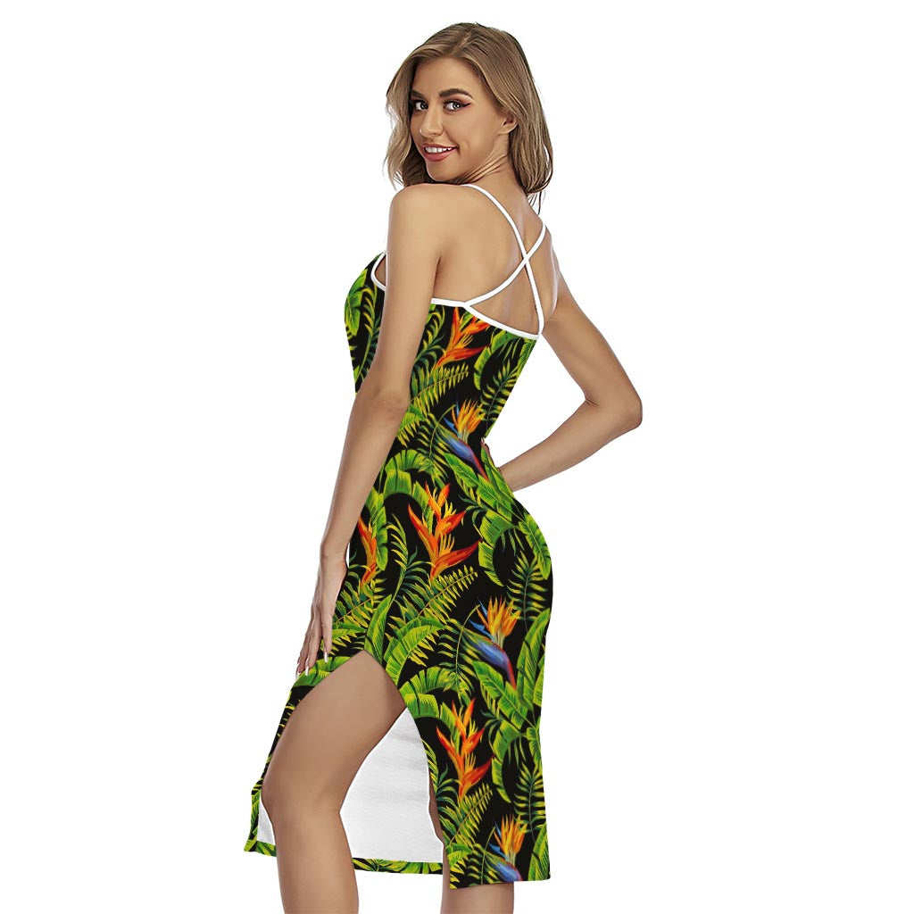 Tropical Summer Pattern Print Cross Back Cami Dress