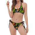 Tropical Summer Pattern Print Halter Scoop Tie Side Bikini
