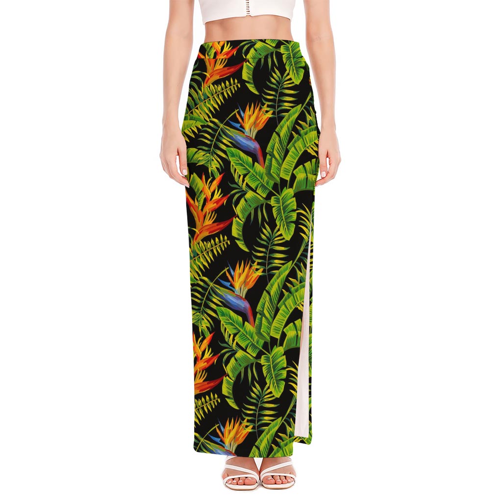 Tropical Summer Pattern Print High Slit Maxi Skirt