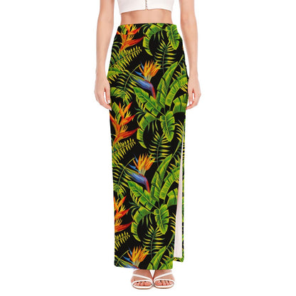 Tropical Summer Pattern Print High Slit Maxi Skirt