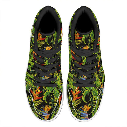Tropical Summer Pattern Print High Top Leather Sneakers