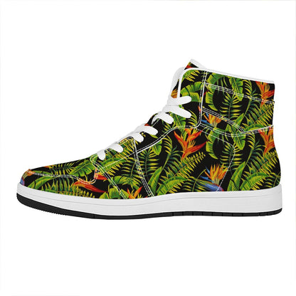Tropical Summer Pattern Print High Top Leather Sneakers