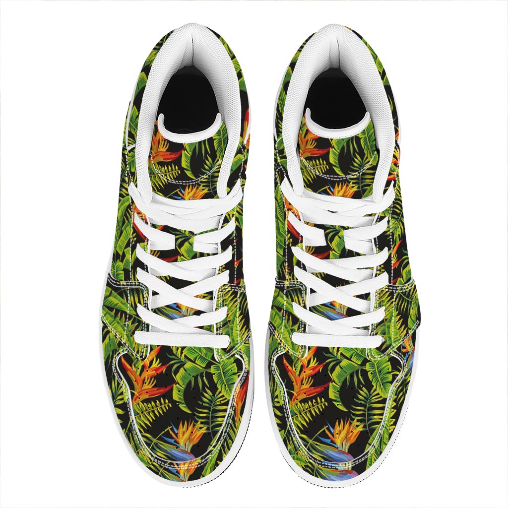 Tropical Summer Pattern Print High Top Leather Sneakers