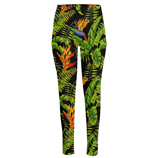 Tropical Summer Pattern Print High-Waisted Pocket Leggings