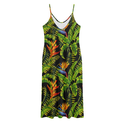 Tropical Summer Pattern Print Jersey Midi Cami Dress